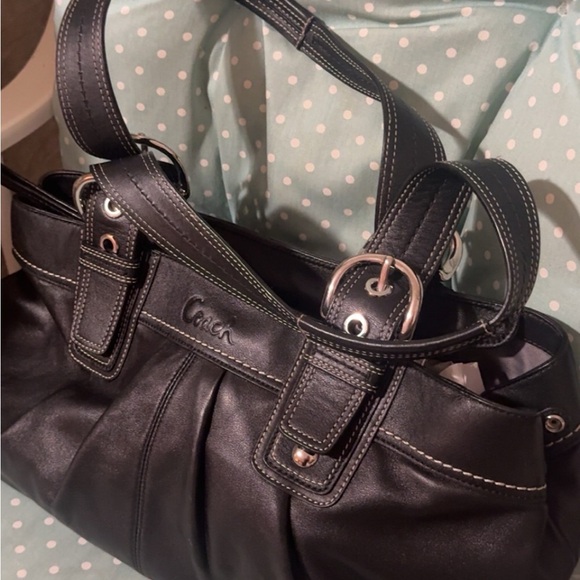 Coach Black Leather Tote Bag - Picture 1 of 7
